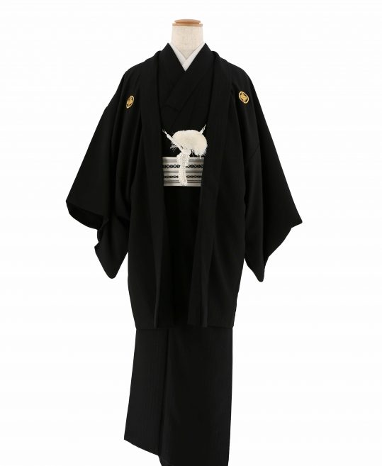 紋付袴レンタル・成人式・結婚式・卒業式|黒　ラメストライプ[身長180cm対応]No.316